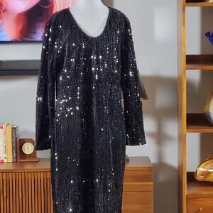 In’Voland Black Sequin Party Dress 16W NWT